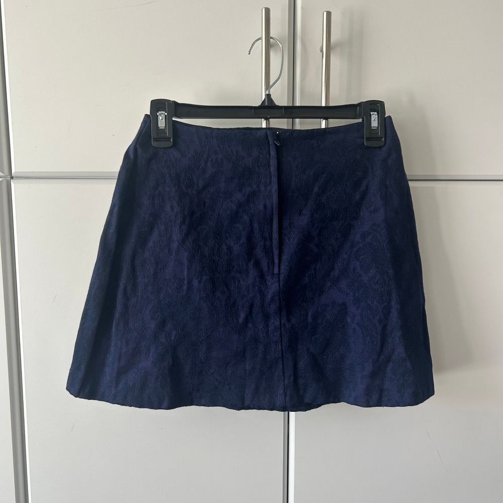 La Belle Fashions Vintage Navy Damask Jacquard Mini Skirt Size 5 Made in USA